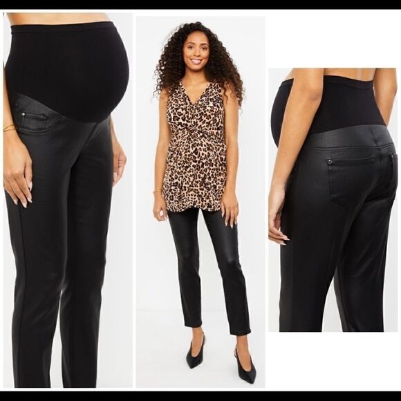 NEW Indigo Blue Black Waxed Denim Maternity Jeans - Picture 1 of 5